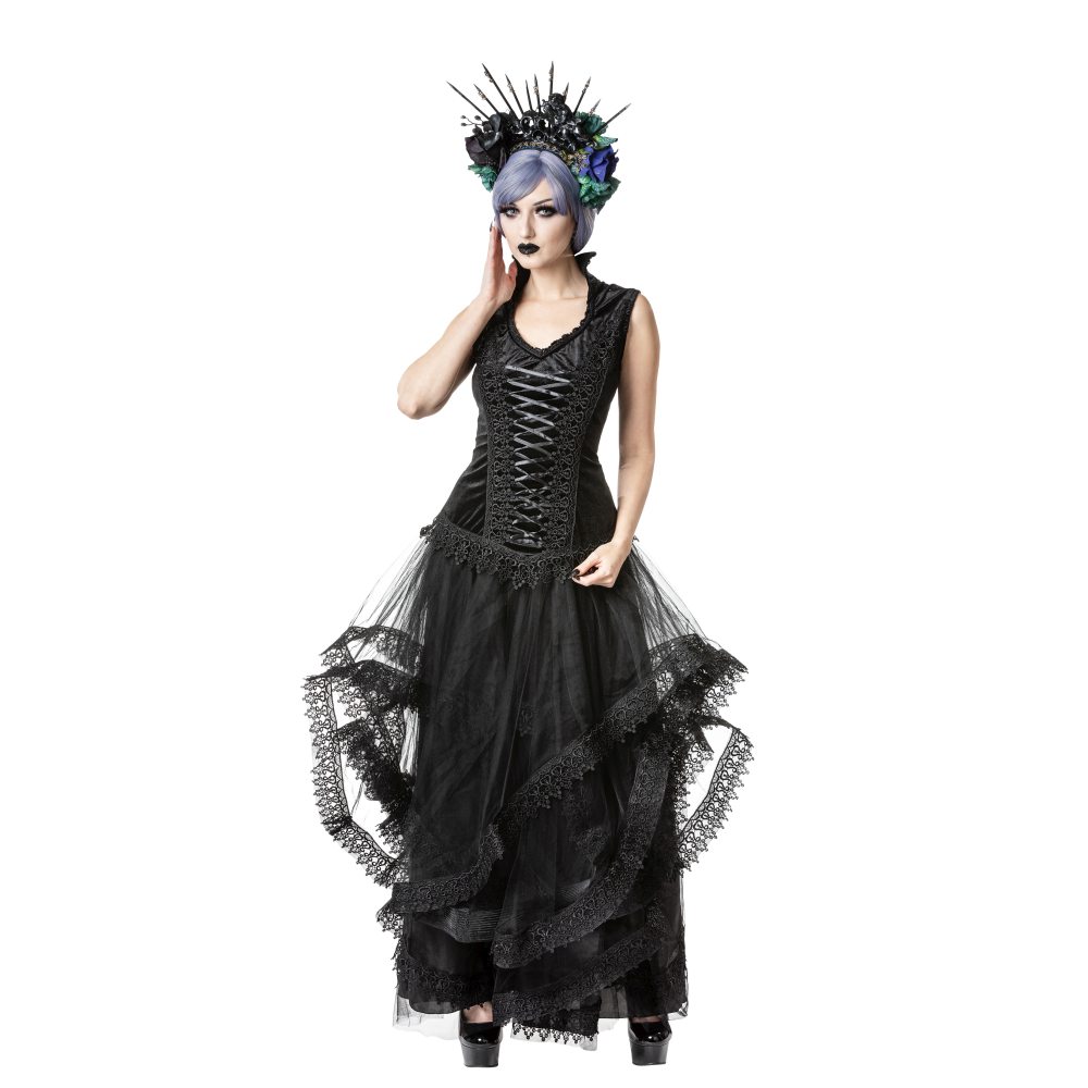 Sinister - 1196 Maxi Lange Rok - Zwart